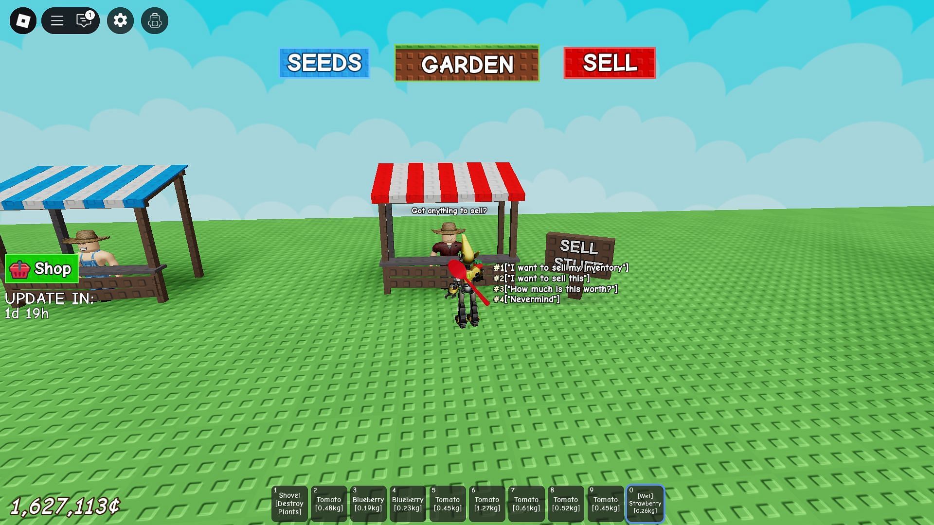 Sell harvested crops to earn money (Image via Roblox)